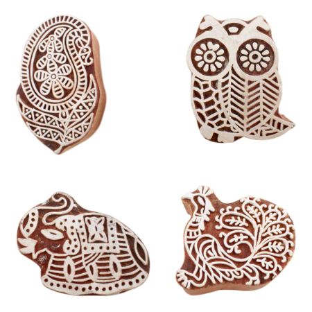 Set of 4 Piece New Mix Wooden Printing Block